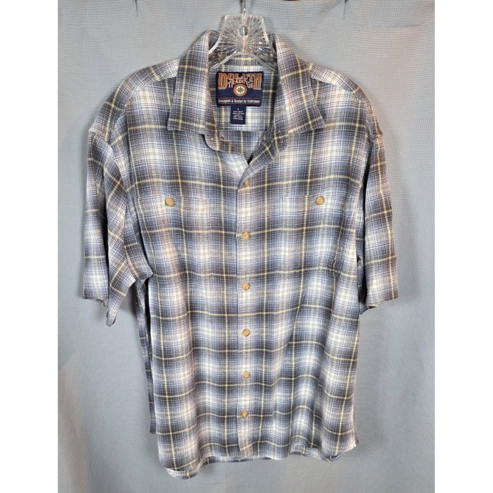 Duluth Trading Shirt‎ Mens Large Hemp/Cotton Button Plaid Short Sleeve